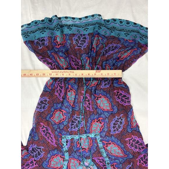 Arden B Smocked Waist Paisley Top Y2K Babydoll Flutter Sleeve Sheer Boho Size M - Picture 10 of 10